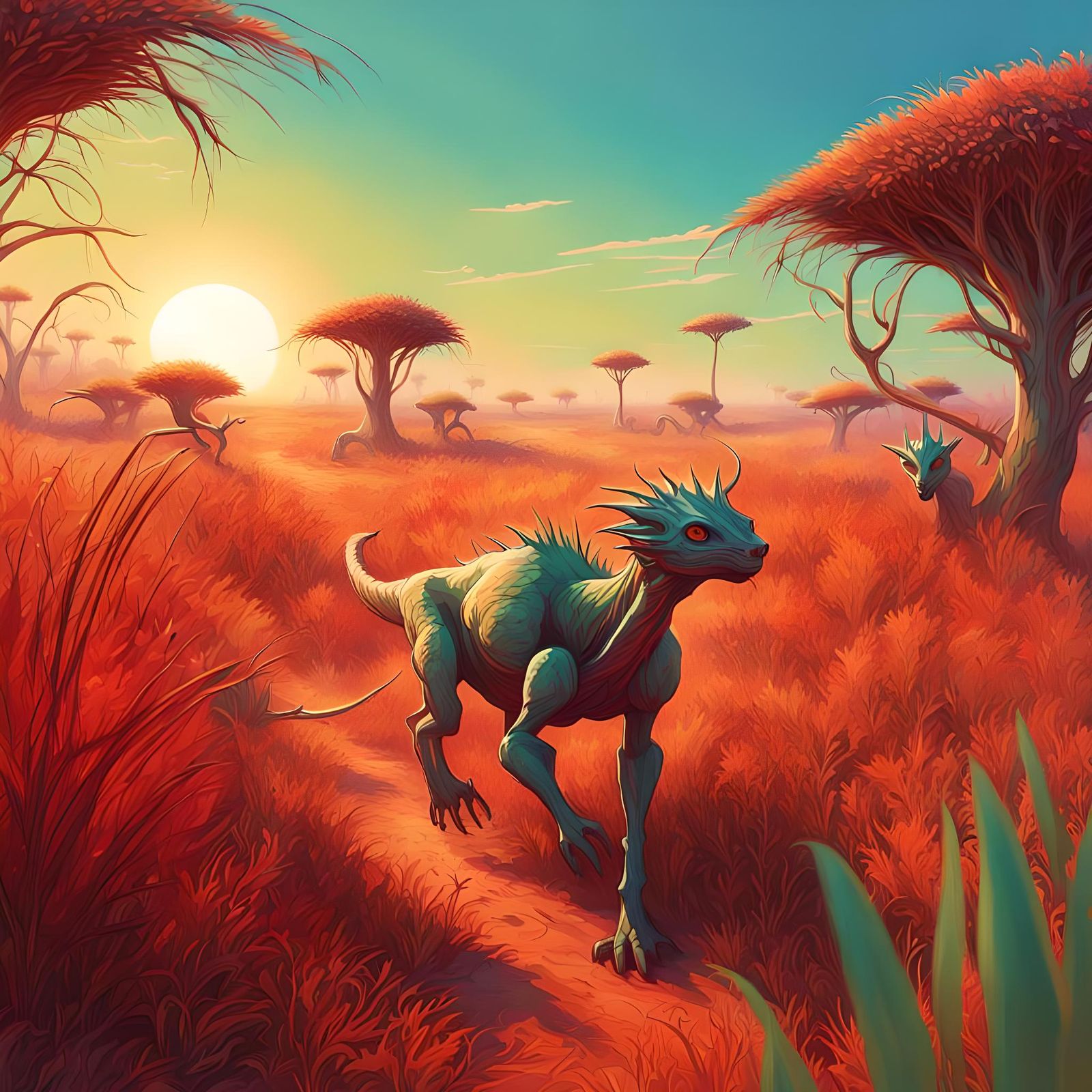 Exotic Alien Savannah in Hyperrealistic Splash Art