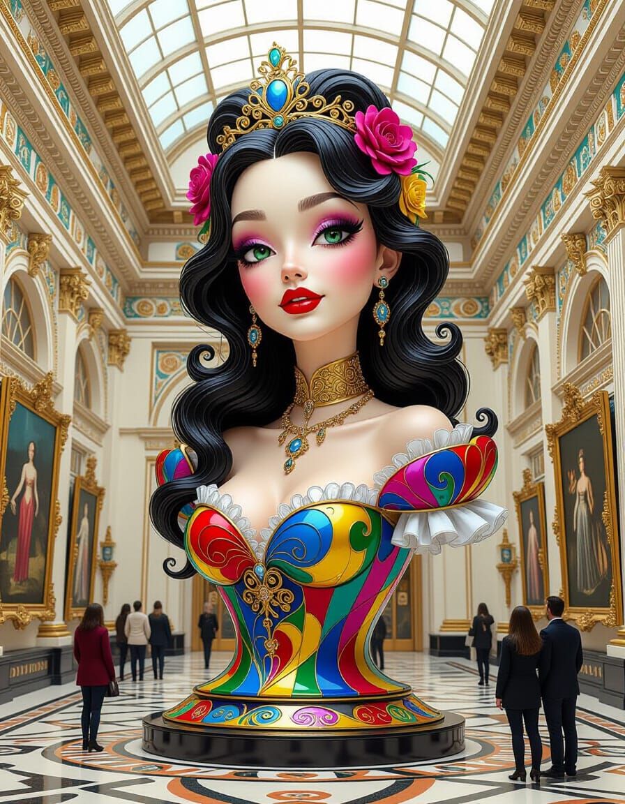 Intricate Stained Glass Sculpture of Woman in Museum