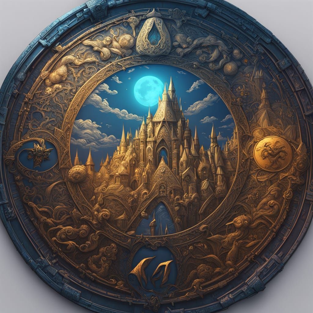Glowing Arcane Gold Coin in Vibrant Oil Painting Style