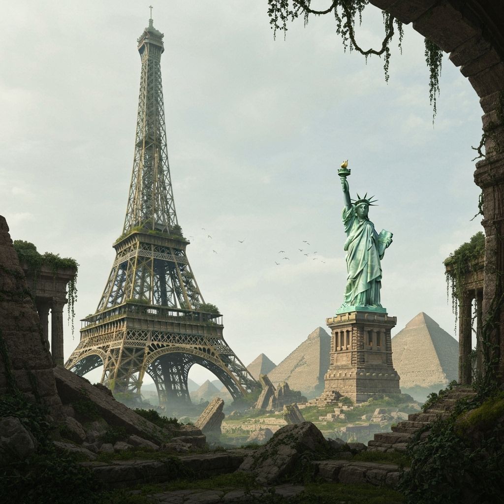 Monuments in Ruins: Eiffel Tower, Statue of Liberty & Pyrami...