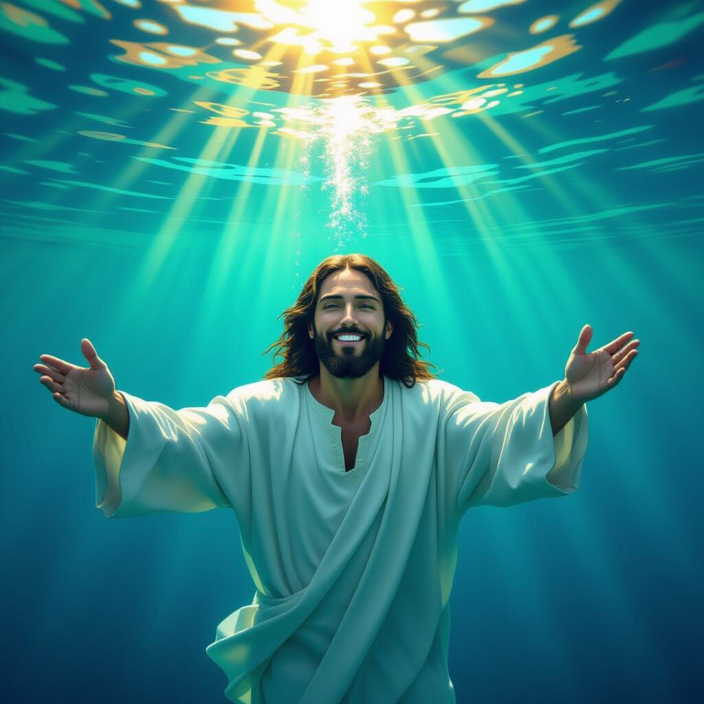 Jesus Beckons in Ethereal Underwater Digital Painting