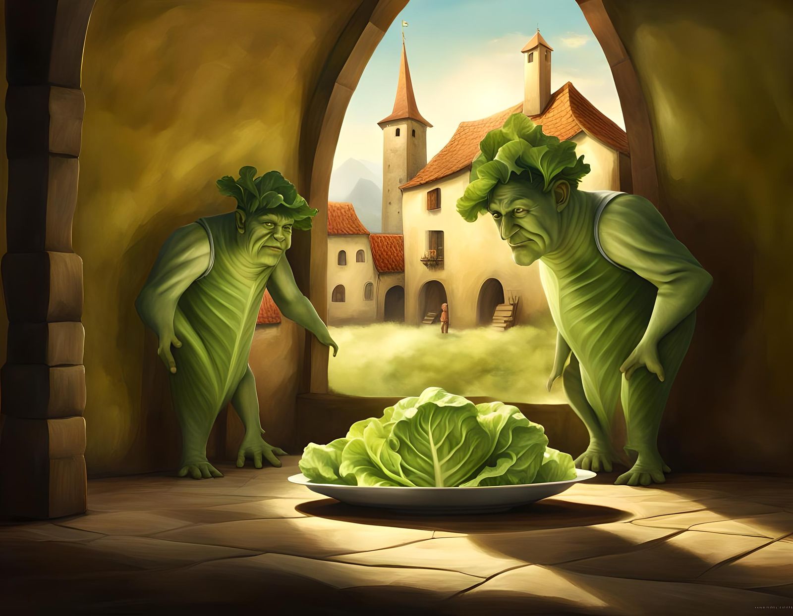 Medieval Lettuce Village in CGI Fantasy Art