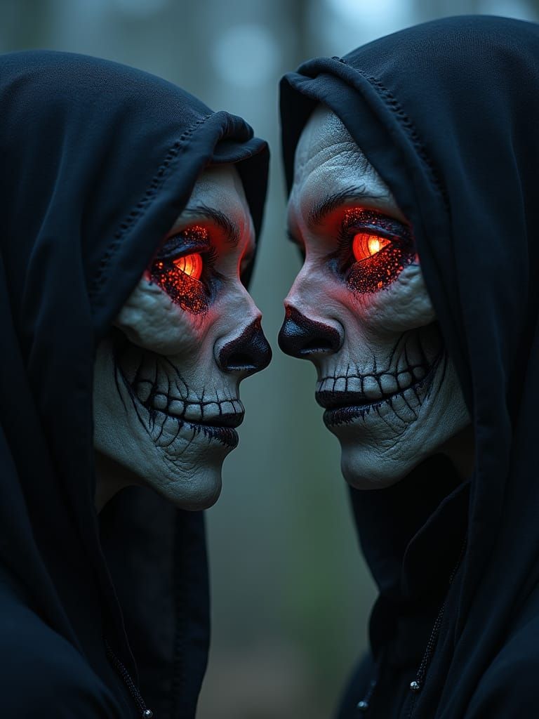 Loving Grim Reaper Couple with Luminous Eyes