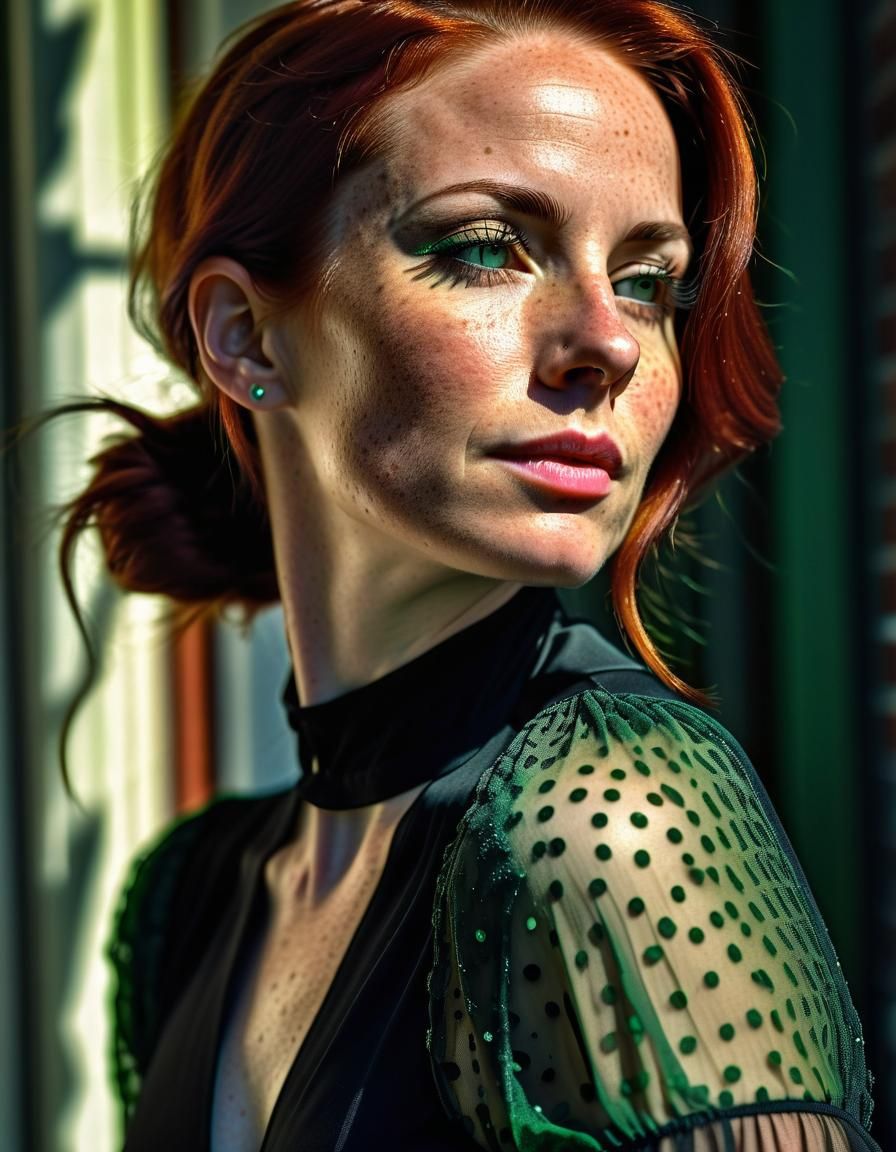 Detailed Portrait of Auburn-Haired Woman in Natural Lighting