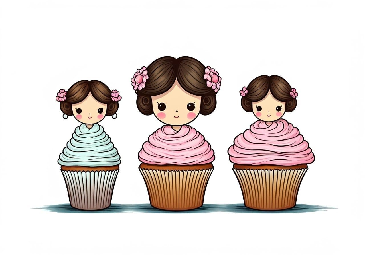 Kawaii Cupcakes in Edward Gorey Style