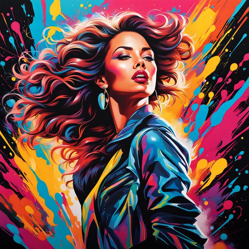 Energetic Disco Portrait in Graffiti Art Style