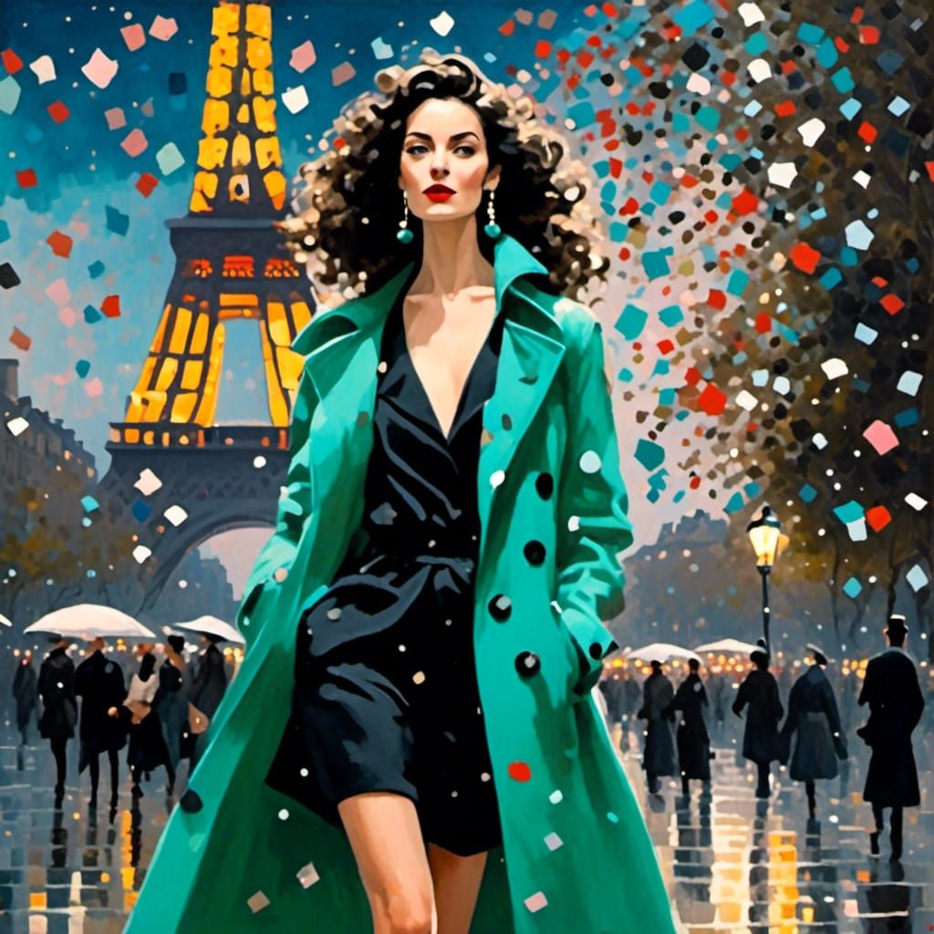 Chic French Woman in Paris at Night