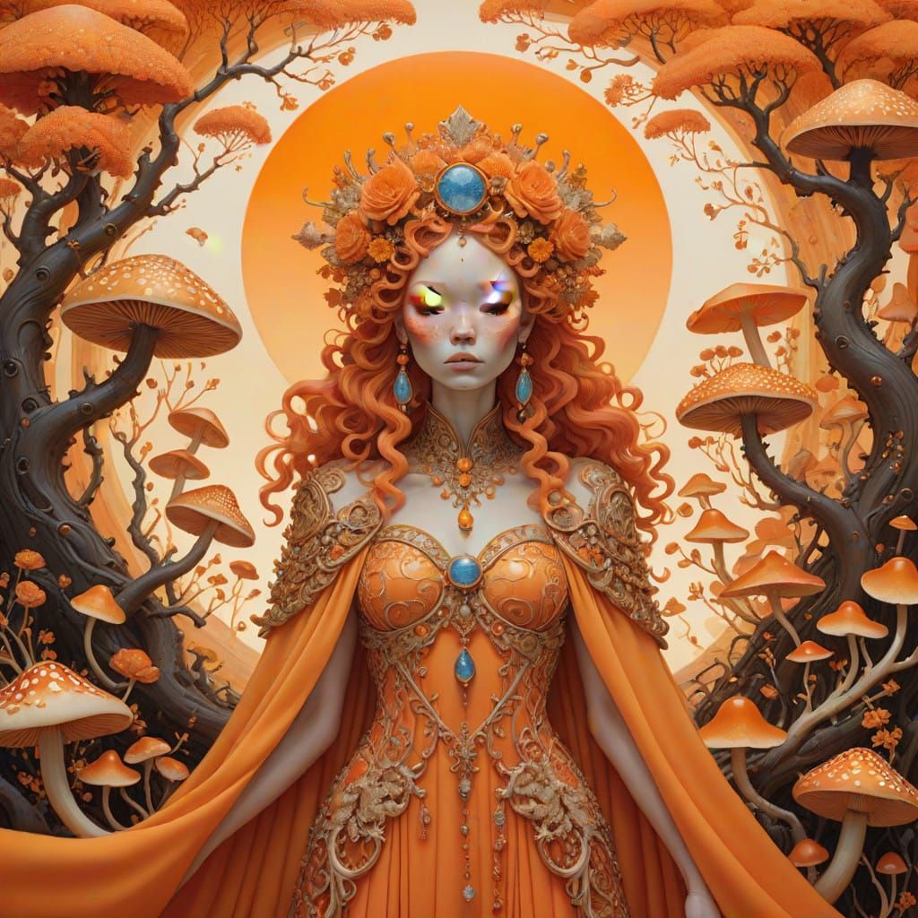 Enchanting Orange Dreamscape in Pop Surrealist Style