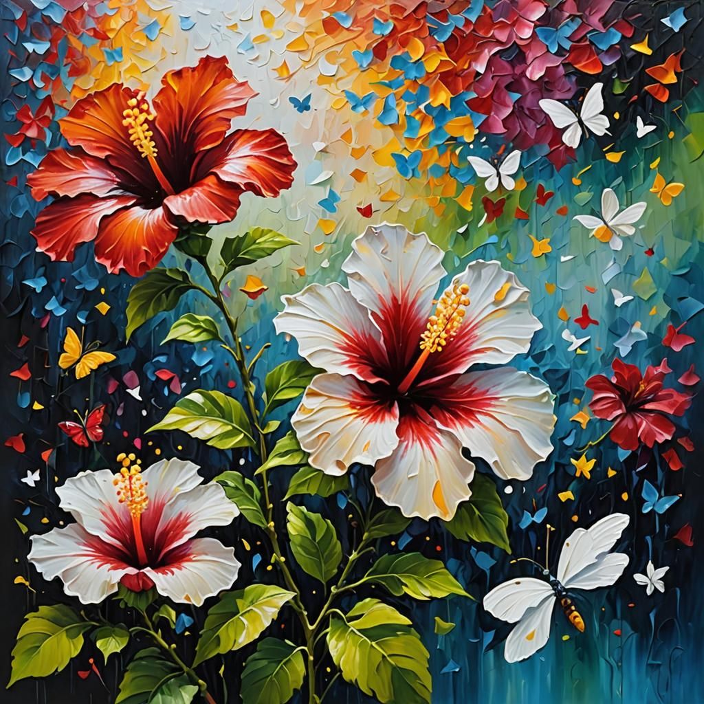 Giant Hibiscus Flower Impasto Painting