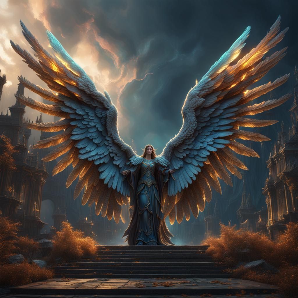 Detailed Angel Wings in Fantasy Concept Art