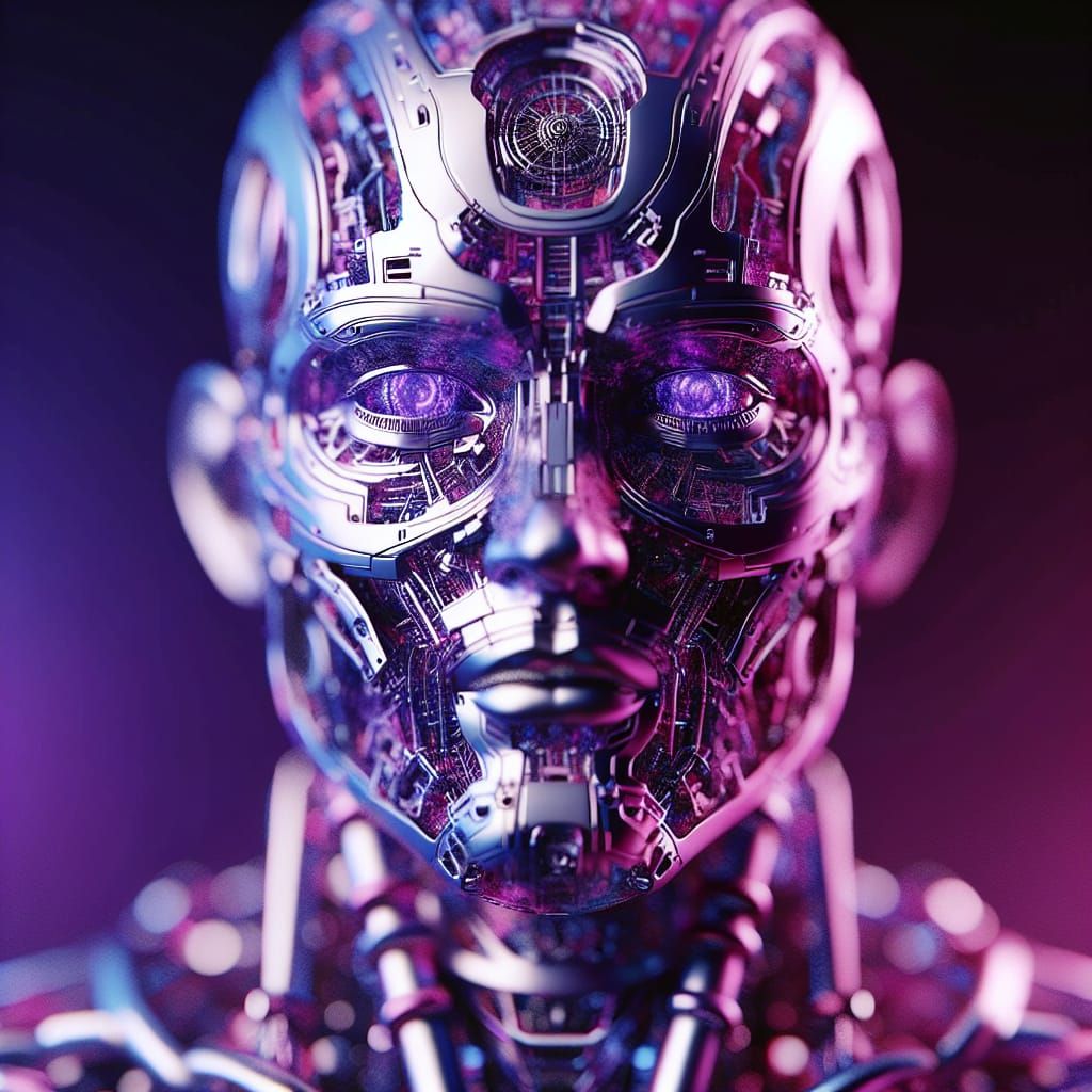 Detailed Pink and Purple Female Cyborg in HDR