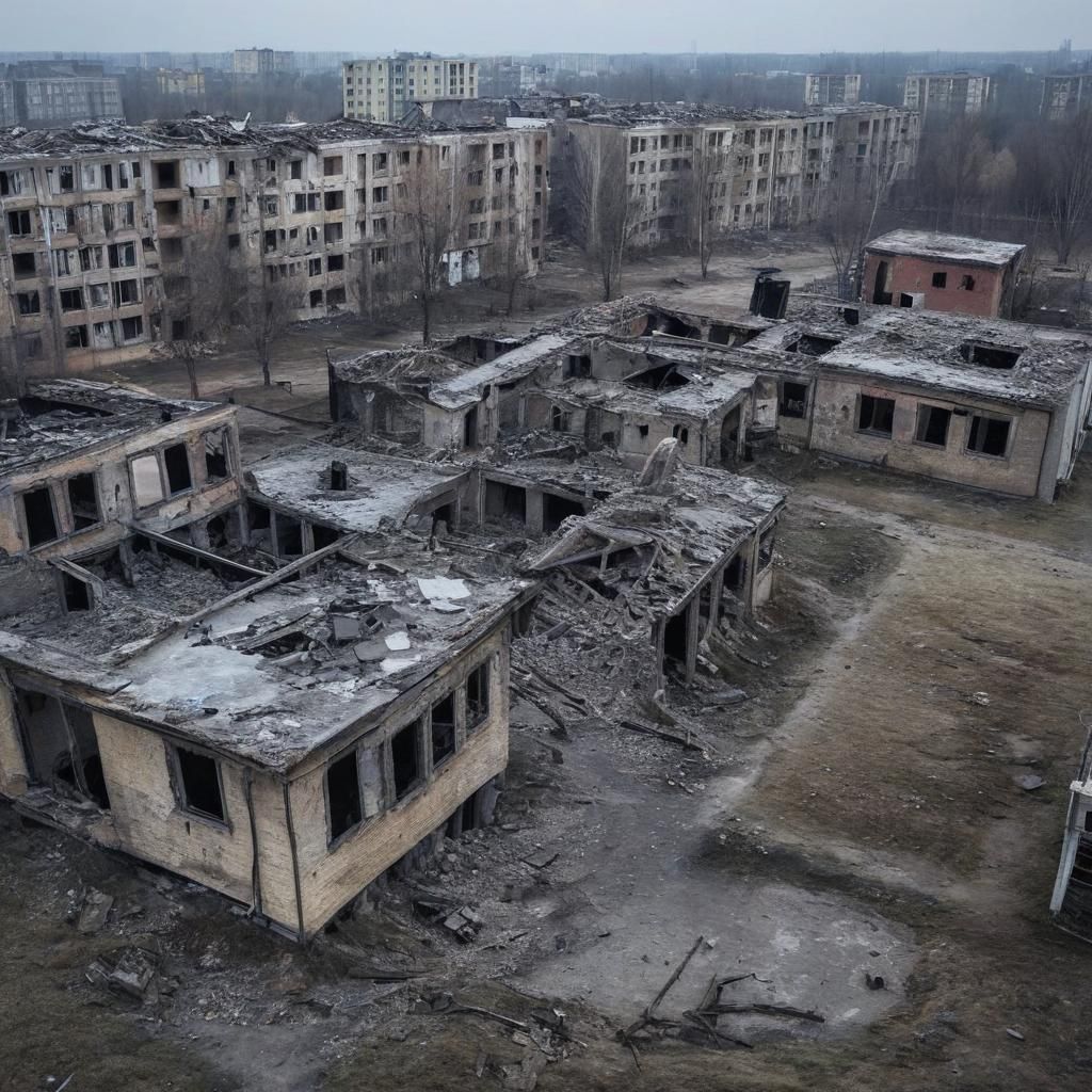 War-Torn Cityscape: Bombed Ruins and Abandoned Destruction