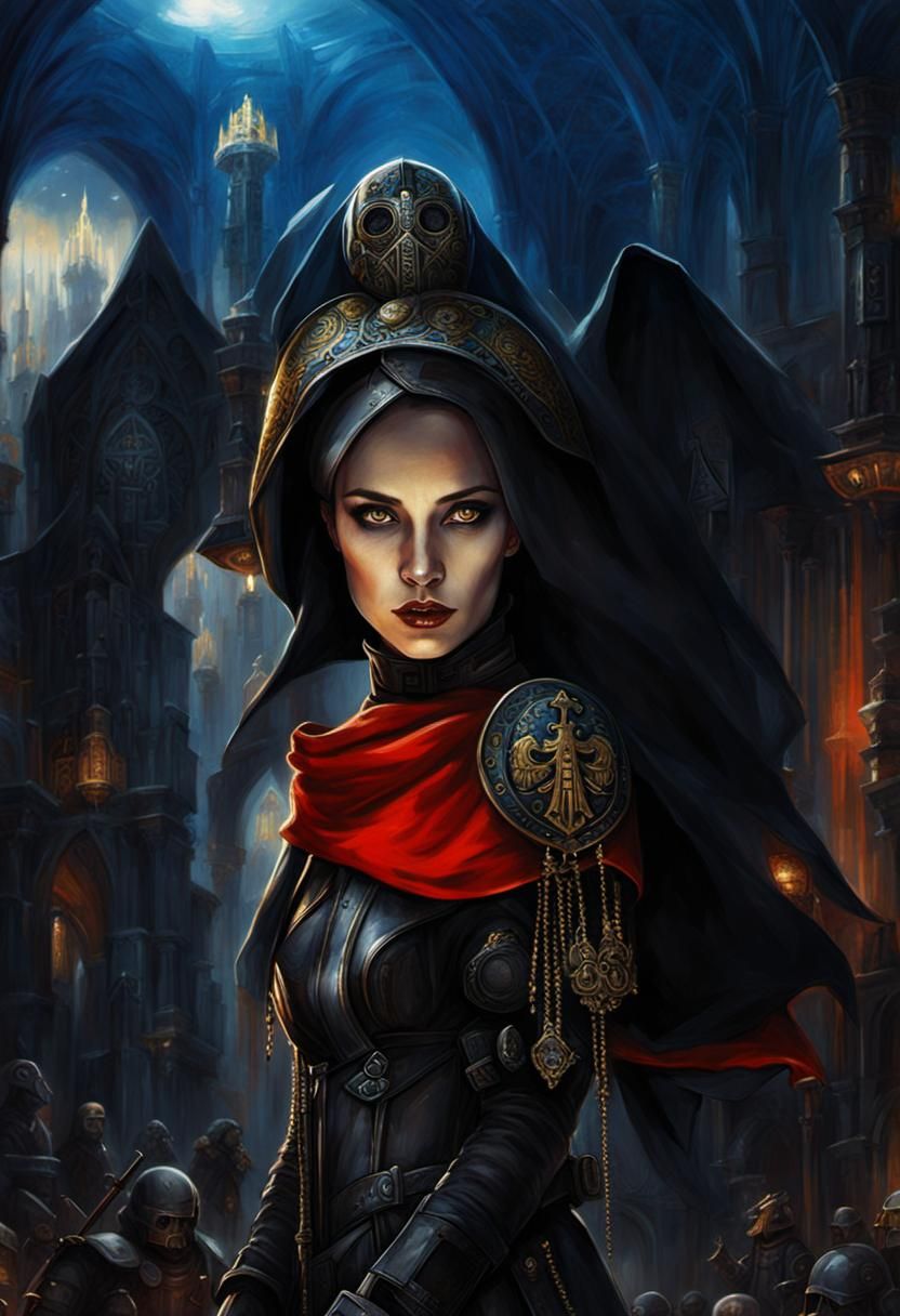 Futuristic Space Marine Nun in Beksiński Style