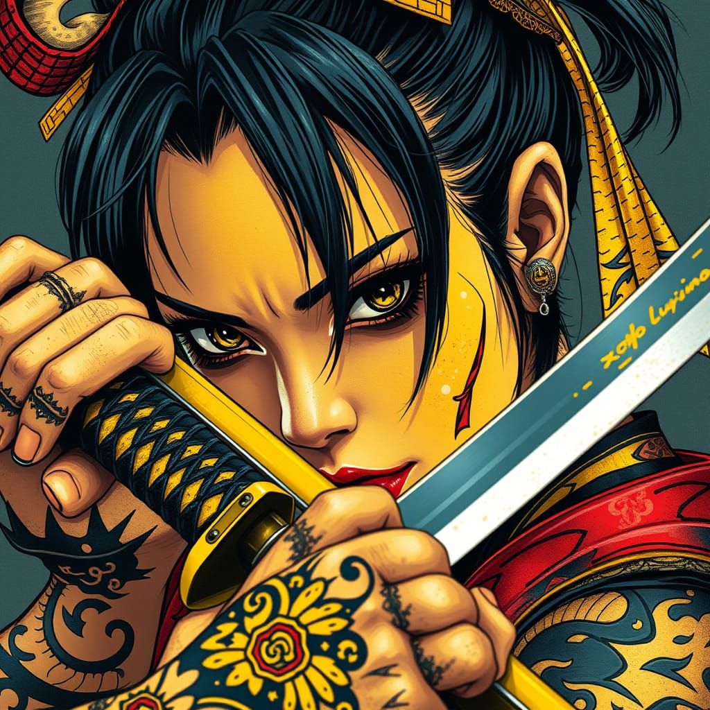 Gothic Punk Rebel Wielding Katana in Anime Style