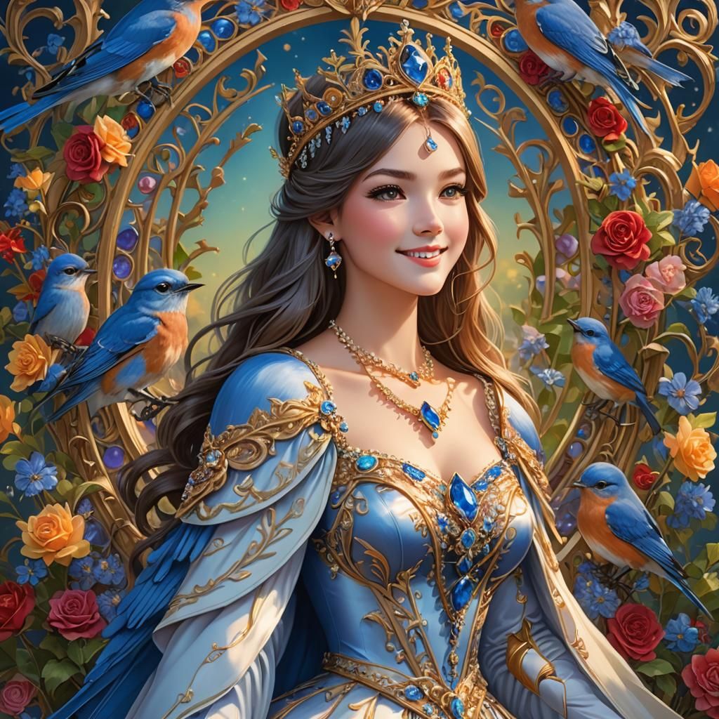 Anime Eastern Bluebird Princess with Jewel Tiara