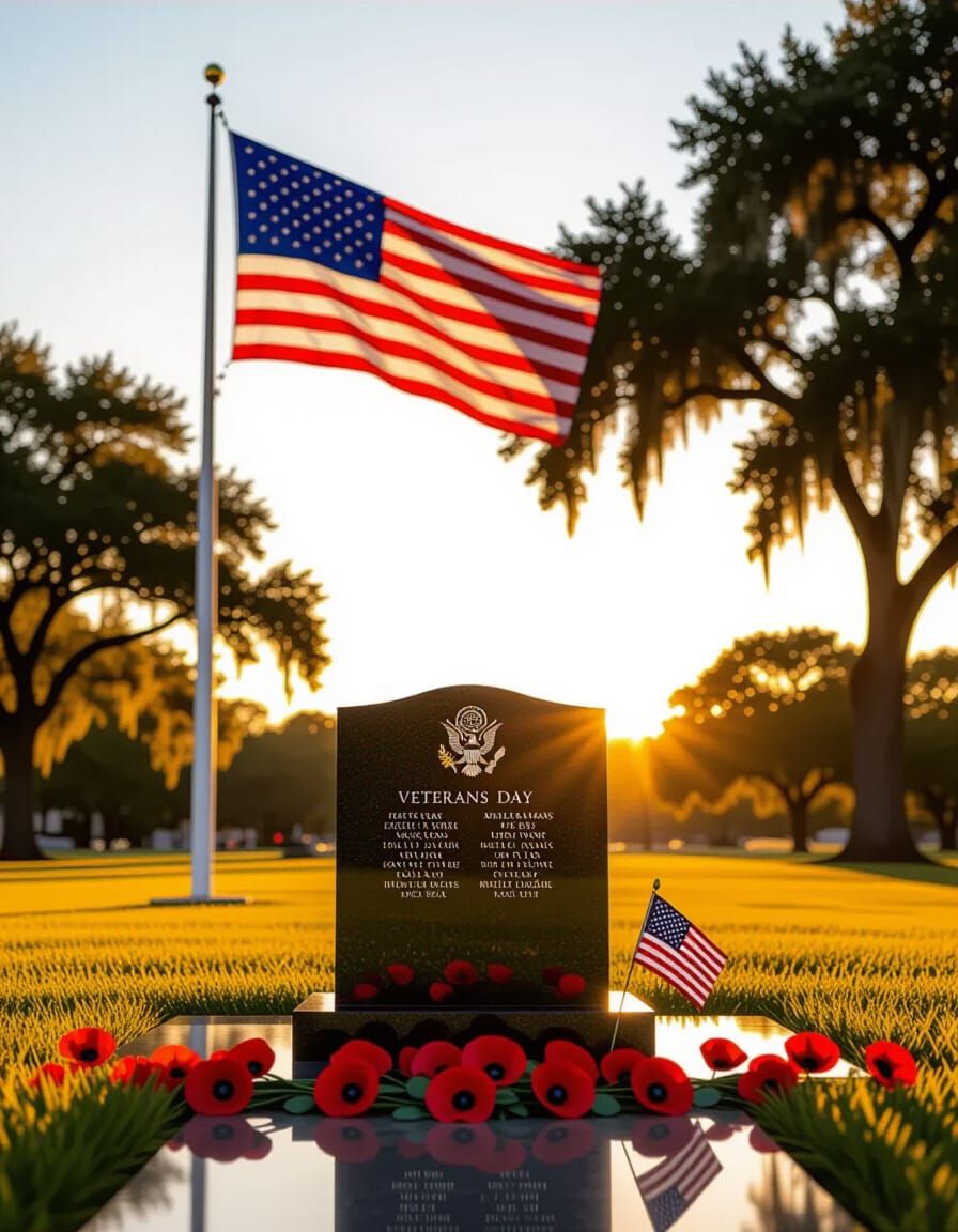 Veterans Day Memorial at Dawn in Cinematic Style
