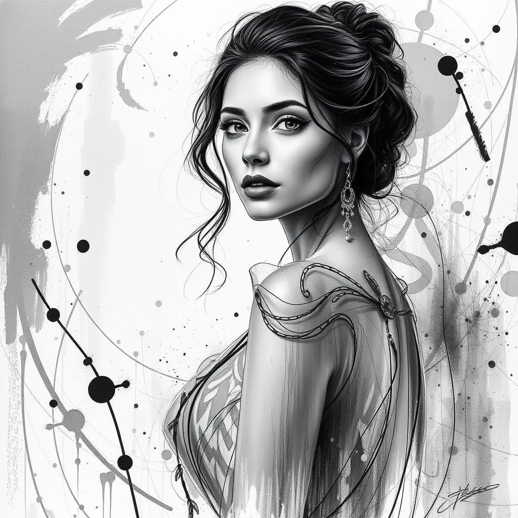 Elegant Portrait with Abstract Ink Details