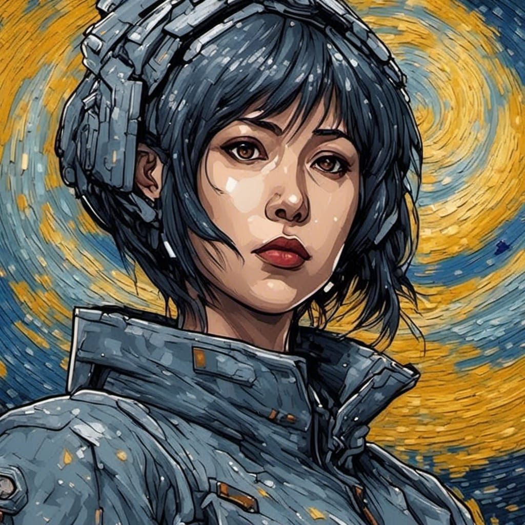 Rei Ayanami as Impasto Painting in Van Gogh Style