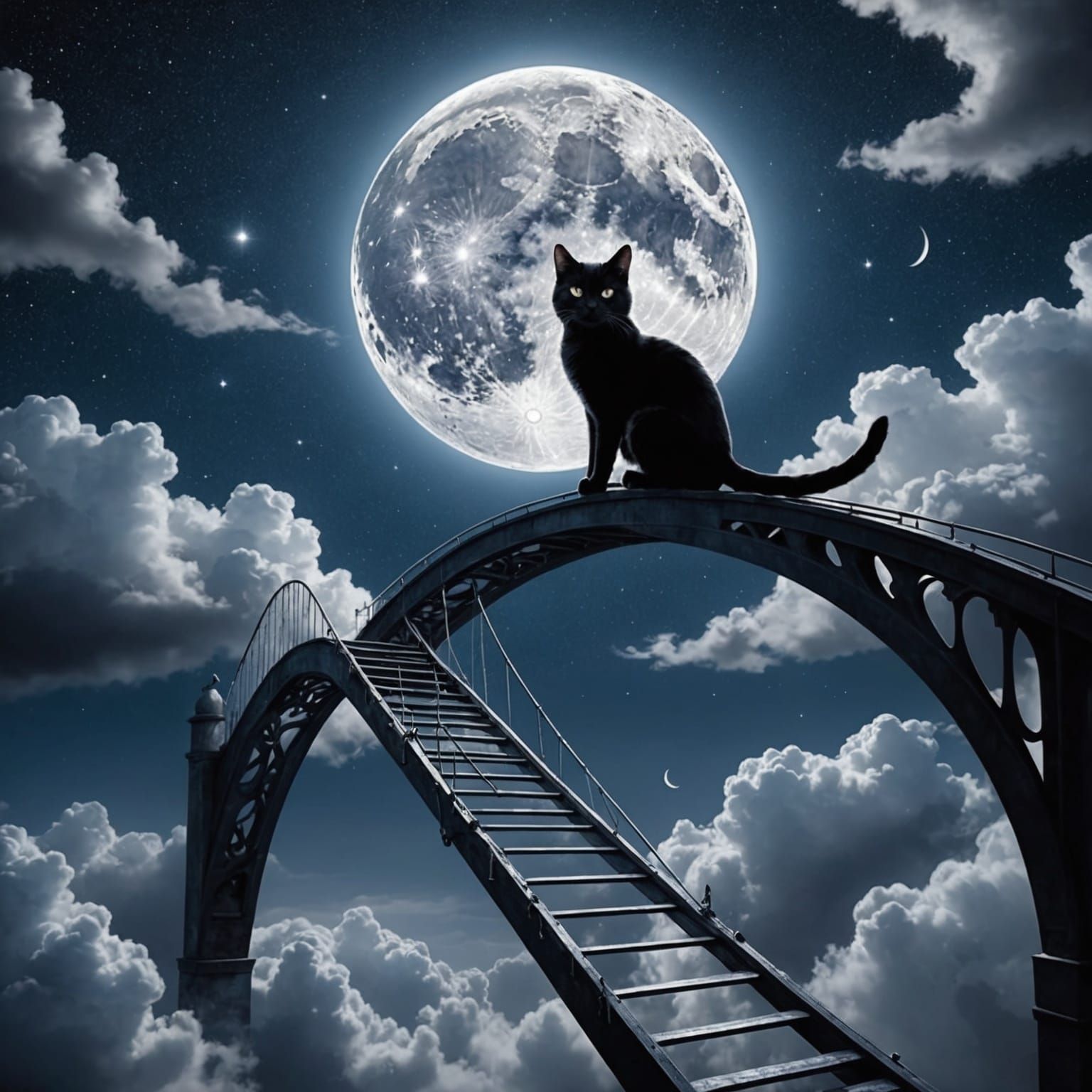 Cat's Daring Journey to the Moonlit Sky