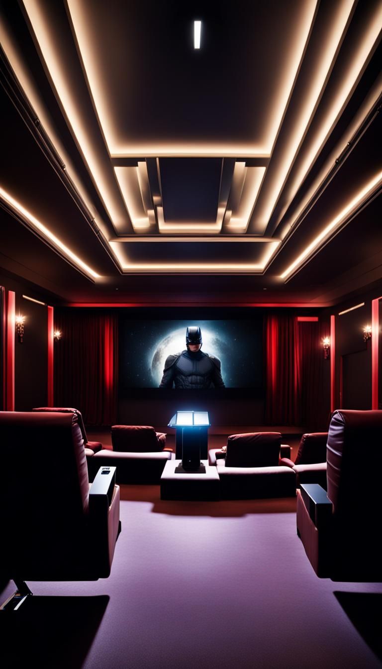 Elegant Dark Home Theater with Avengers on Screen