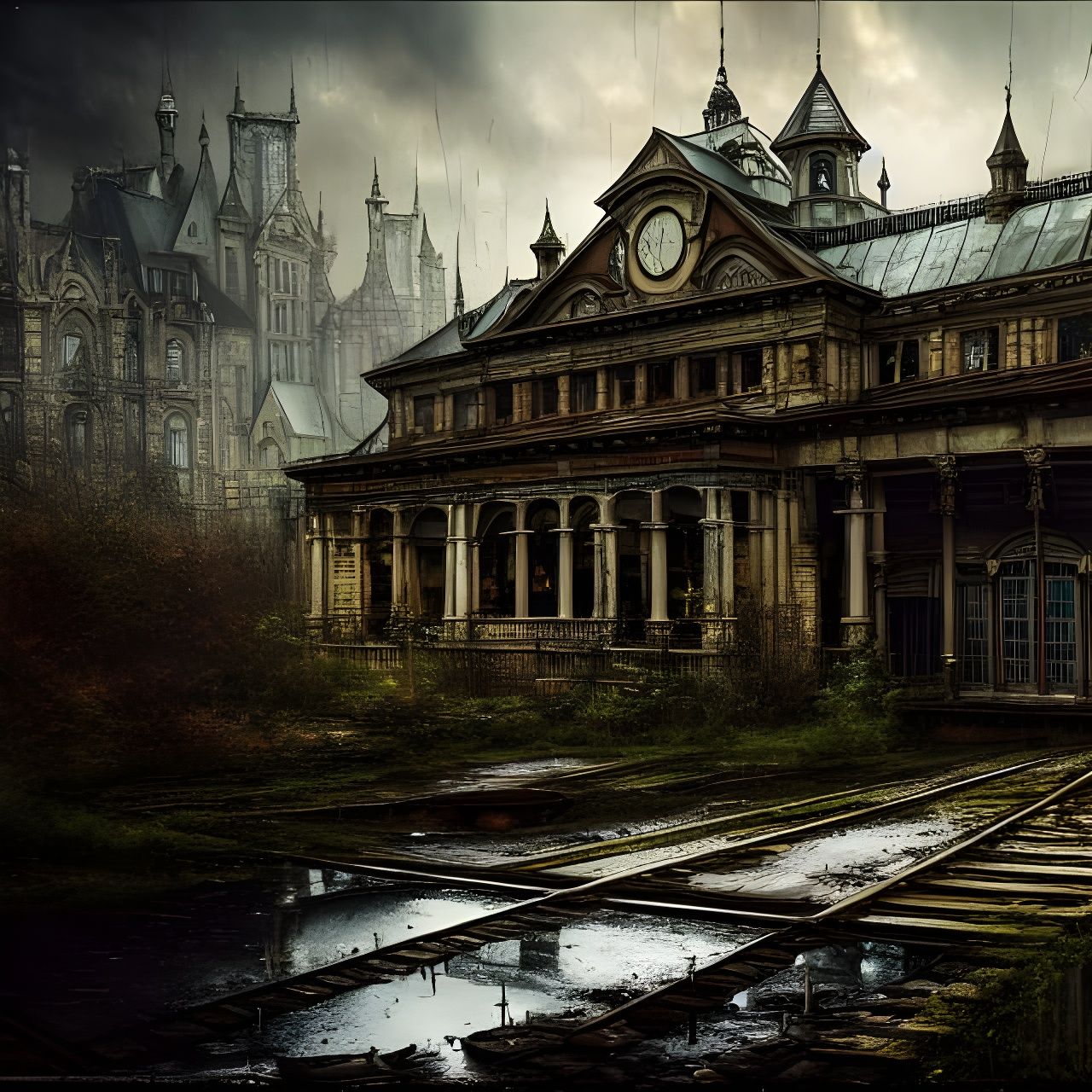 Magical Abandoned Train Station in Digital Art Style