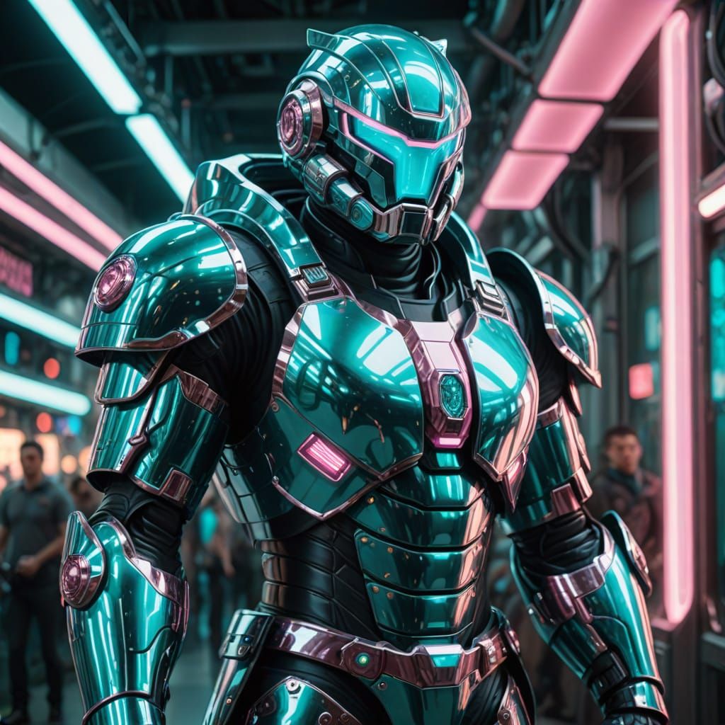 Retro Space Warrior in Chrome Armor