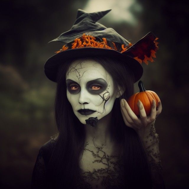 Halloween Witch with Pumpkins in Fantasycore Style