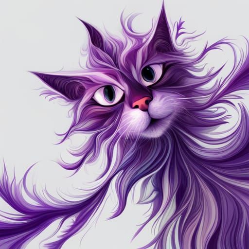 Abstract Purple Ink Splat Cat Fractal Zentangle