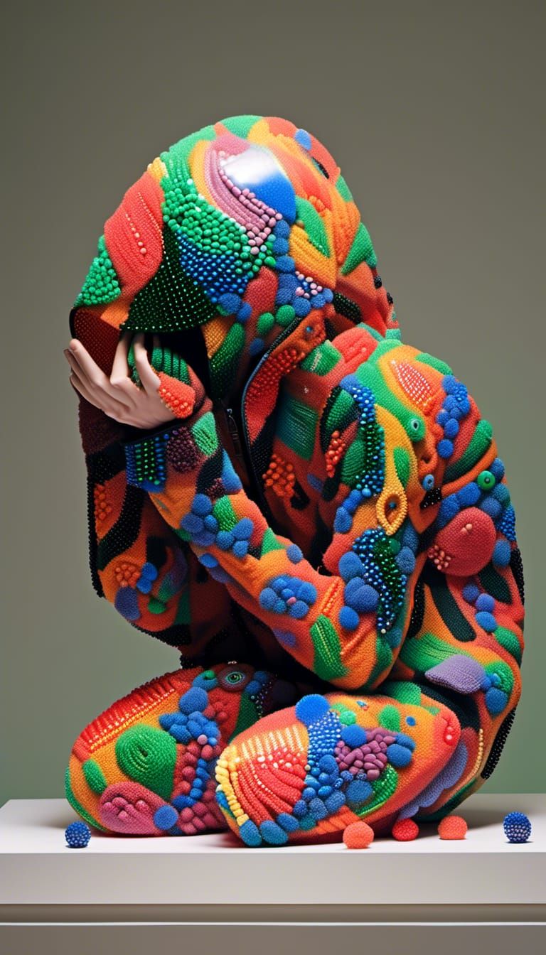 Rainbow Beaded Man on Gem, 3D Fractal Art