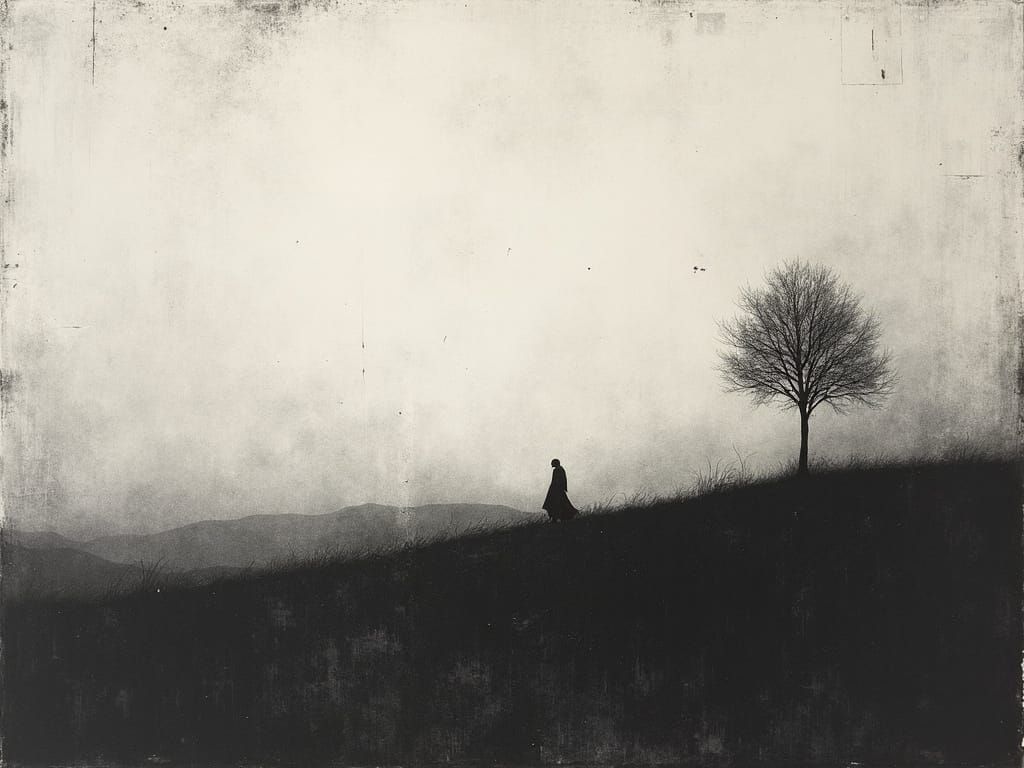 Minimalist Landscape in Black and White Lithography