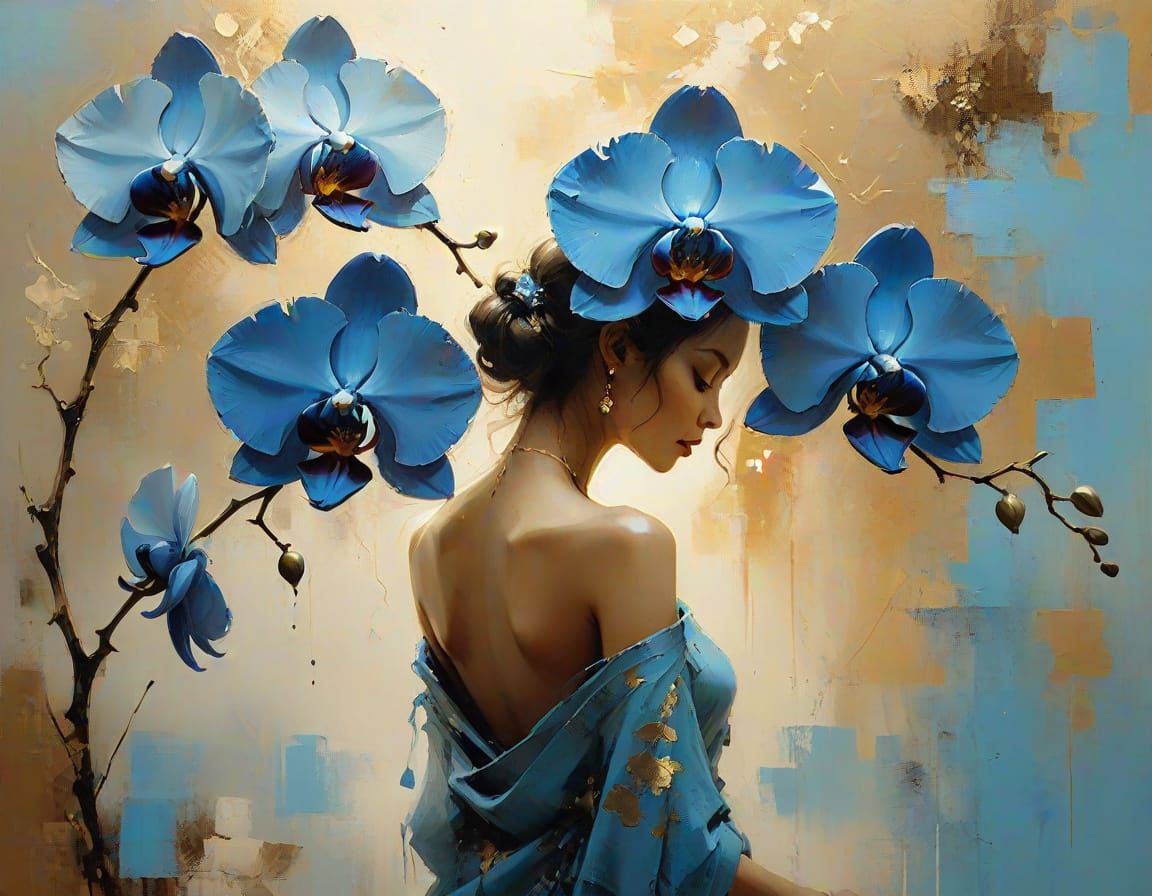 Celestial Blue Orchid in Dreamy Oilscape