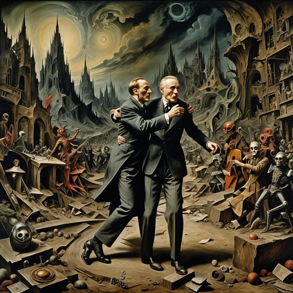 Dix and Schwitters Tango in Surreal Landscape