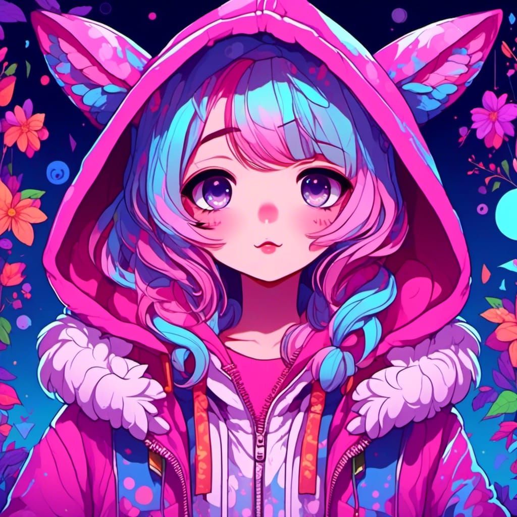 Kawaii Hoodie Girl in Anime Style