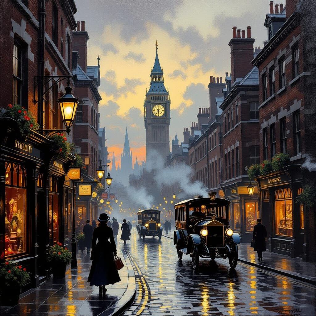 Victorian Age Scene in Oil Painting Style