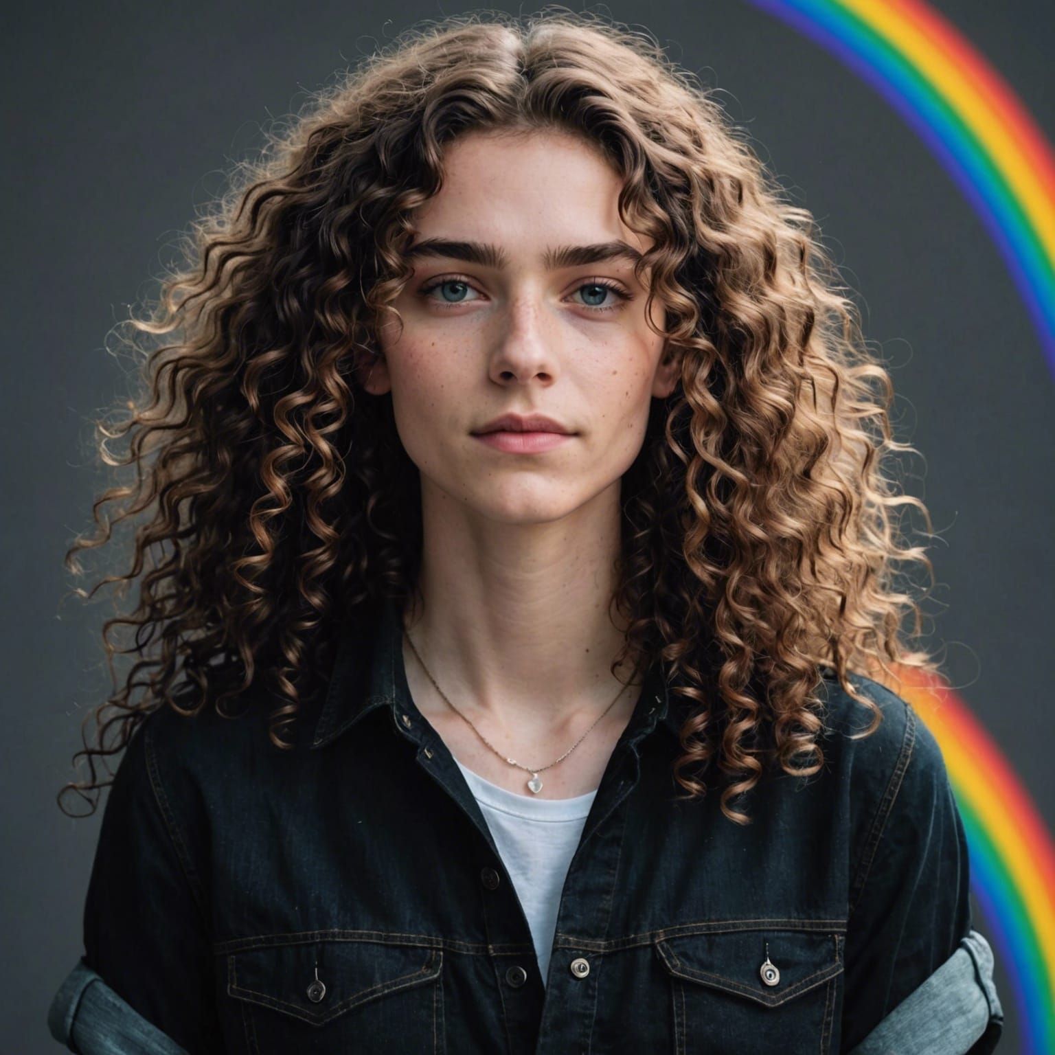 Androgynous Figure with Rainbow Aura