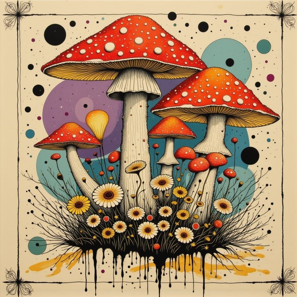 Magical Mushroom Inspired by Fruits and Ink
