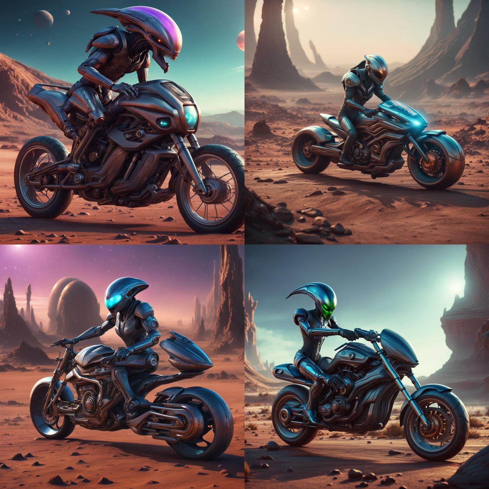 Alien on Motorcycle: Fantastical Sci-Fi Concept Art