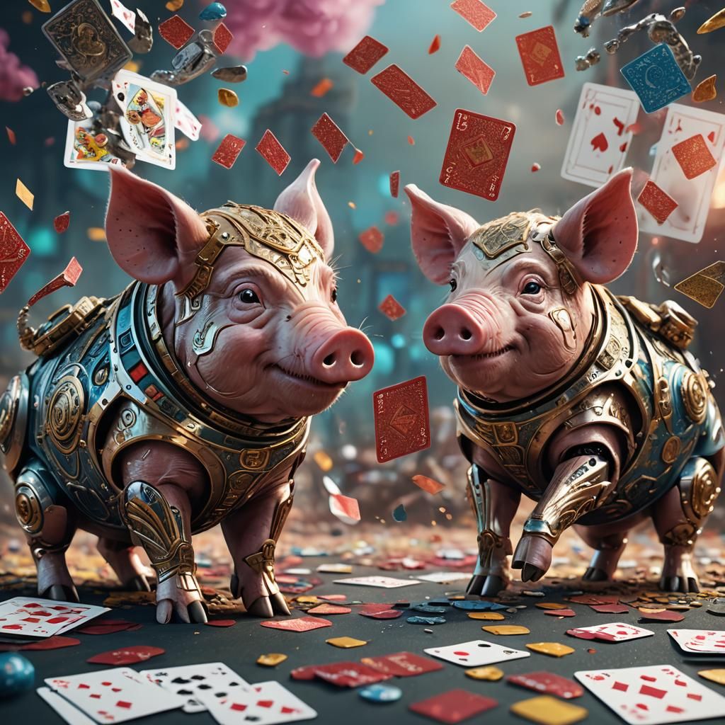 Pigs Playing Cards: Hyperrealistic Sci-Fi Art