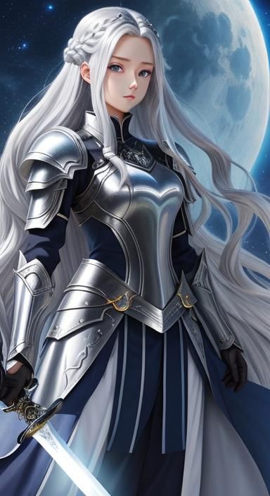 Elegant Silver Haired Anime Princess Warrior