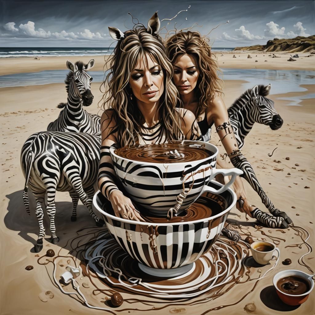 Surreal Brigitte Bardot Bathes with Zebras on Beach