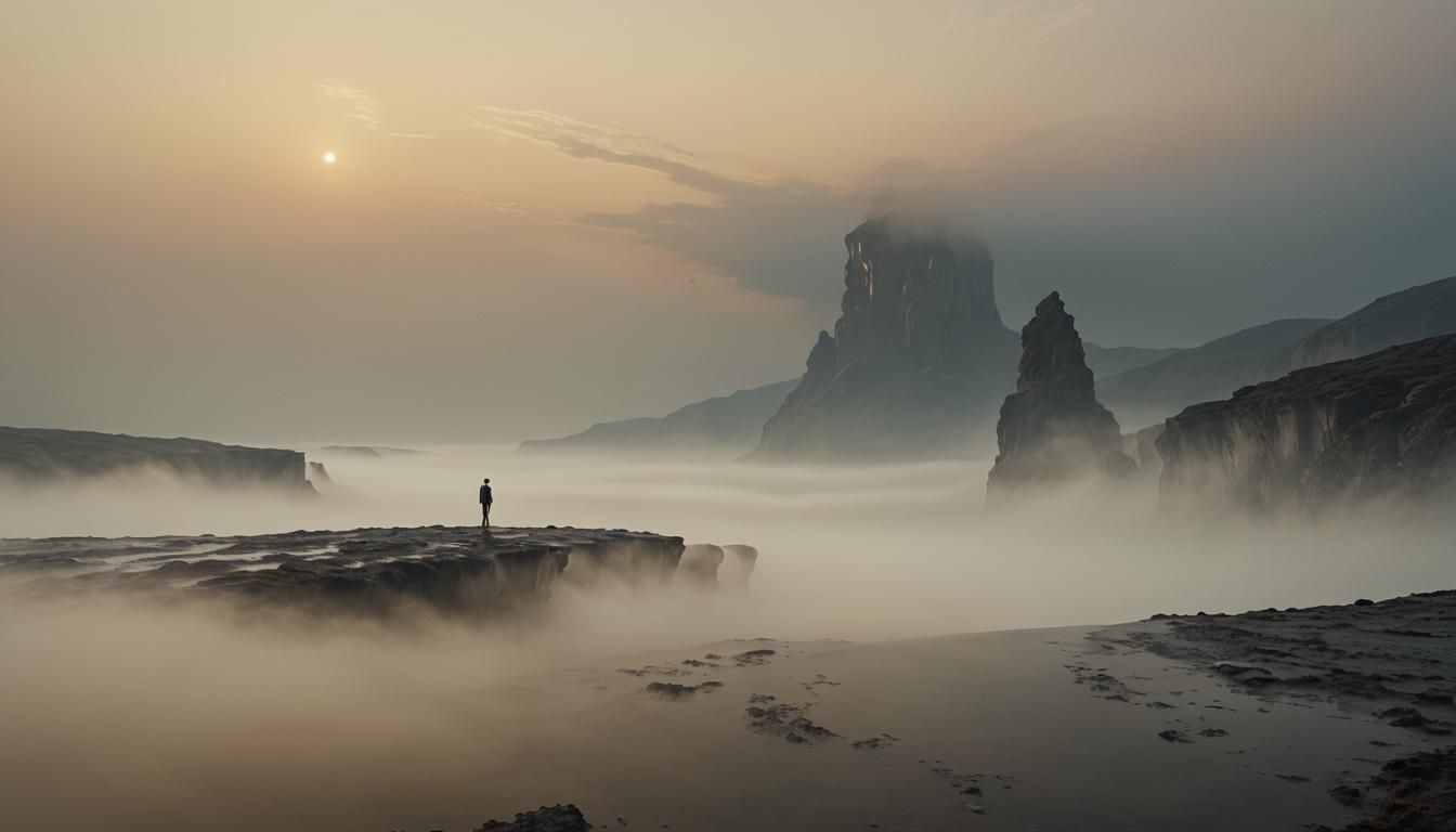 Ethereal Surrealist Landscape with Misty Abyss