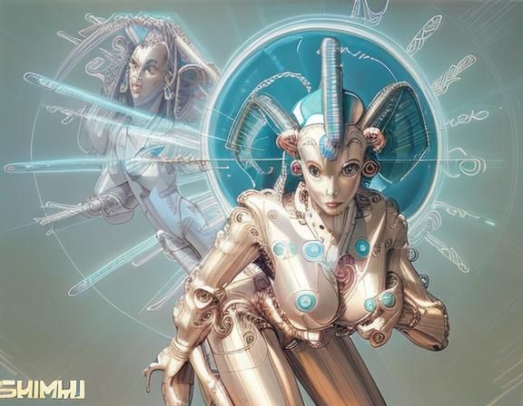 Retro Sci-Fi Space Girl Illustration in Art Deco Style