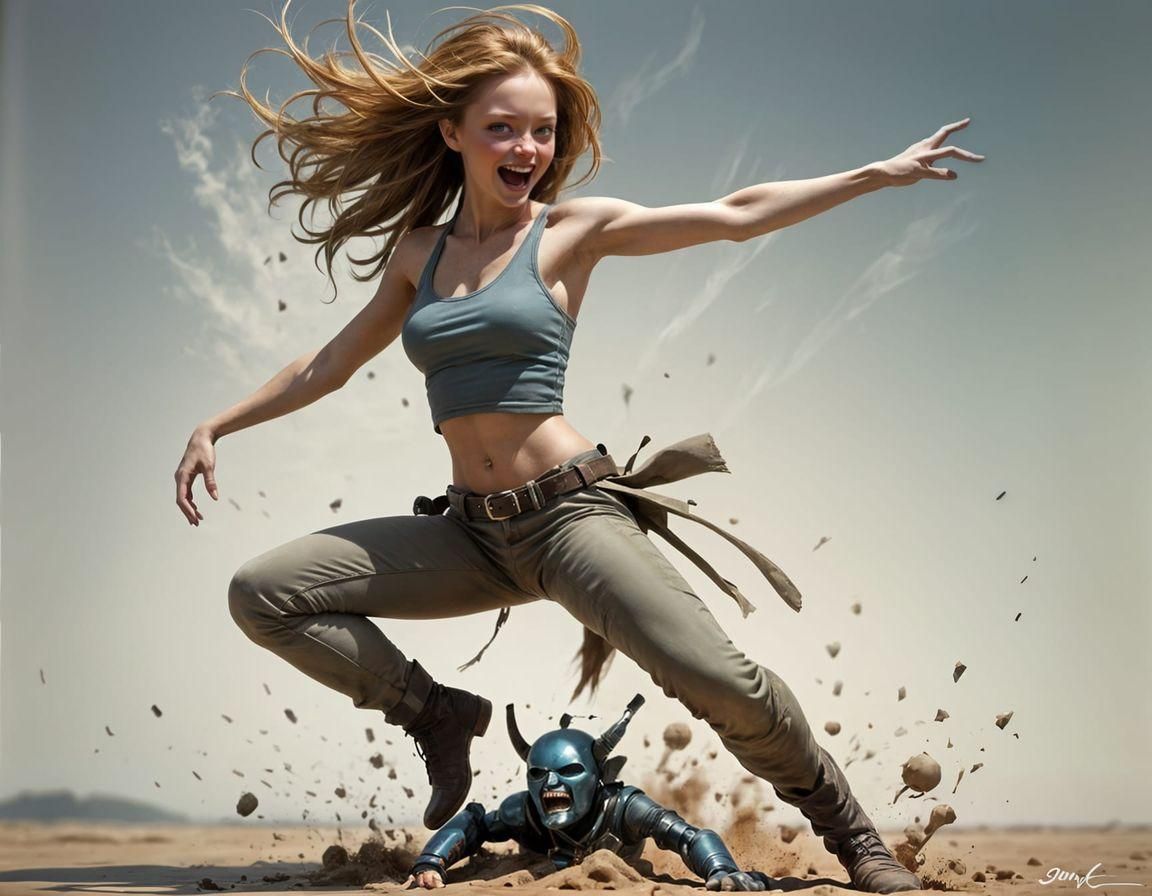 Armored Gremlin in Action Pose, Comic Art Style