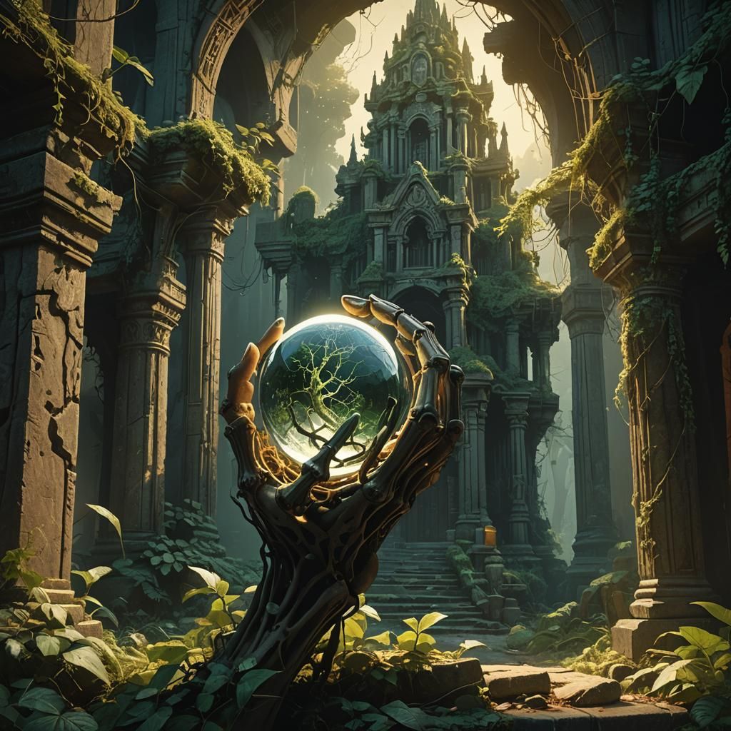 Death's Grasp: Crystal Orb in Ancient Temple
