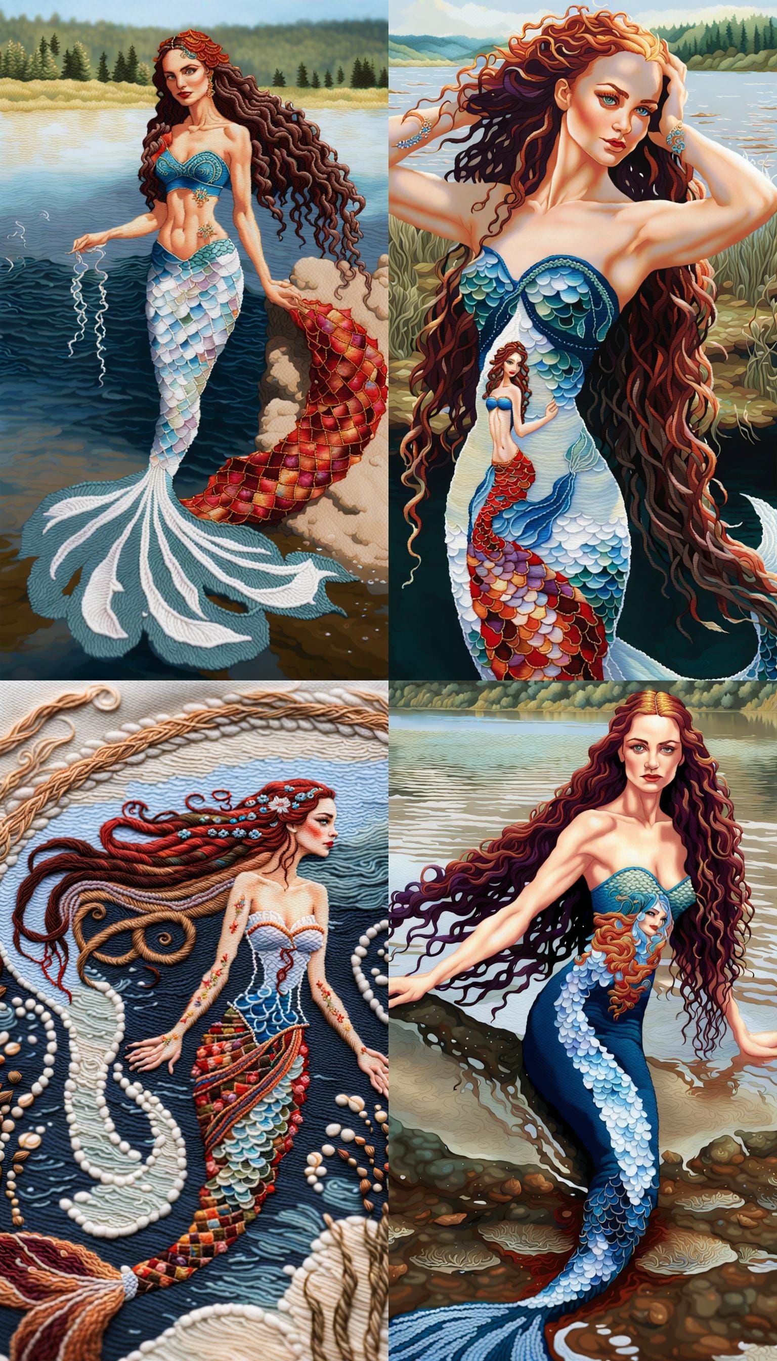 Beautiful mermaid is embroidered with Ukrainian embroidery p...