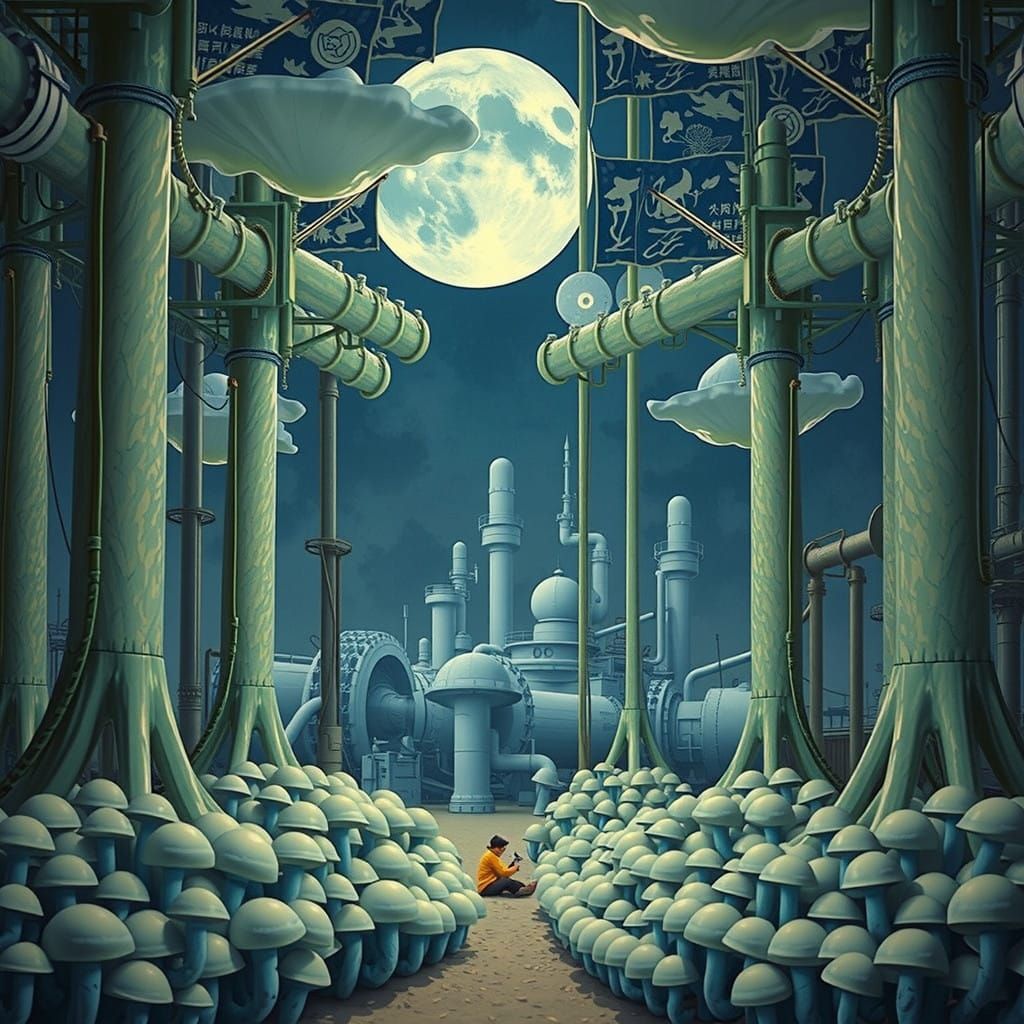 Colossal Mushroom Metropolis in Industrial Disarray