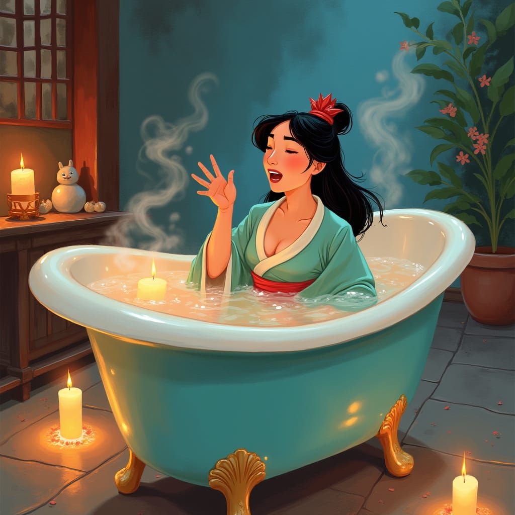 Mulan's Bath: Whimsical Art with Dreamy Textures
