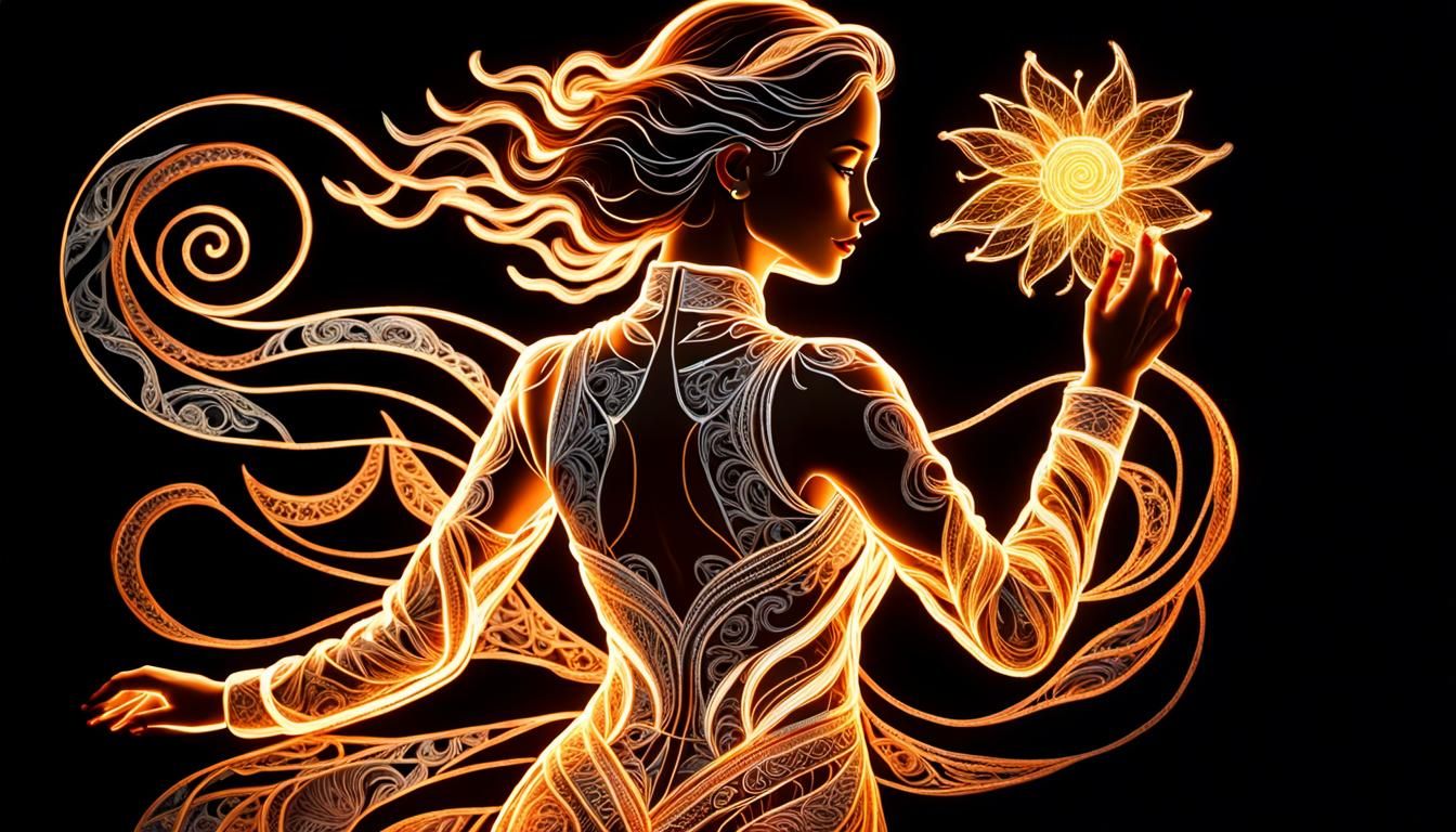 Backlit Woman with Incandescent Embroidery in 3D Anime Art