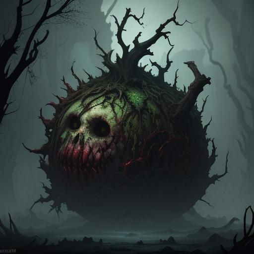 Grotesque Corrupted Apple: Dark Fantasy Concept Art