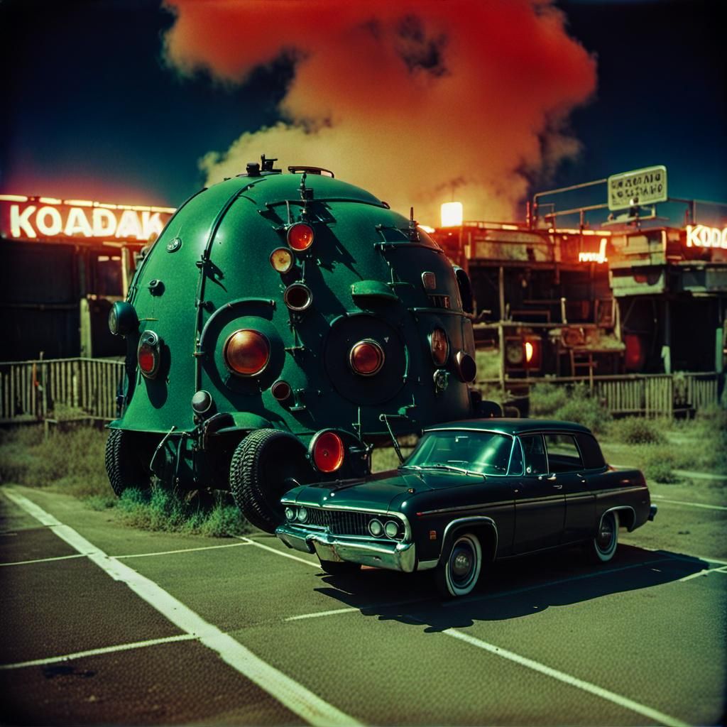 Machinepunk Vehicle in Foggy Marshland Photo